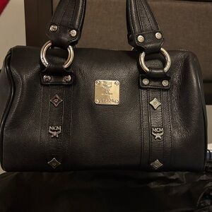 MCM Black Leather Satchel with COA